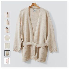 Plush Apparel Beige Knit Cardigan with Belt - size L/XL